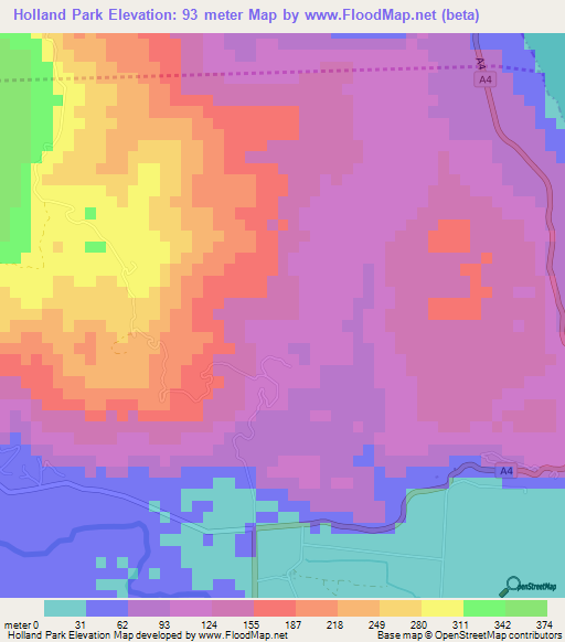 Holland Park,Jamaica Elevation Map