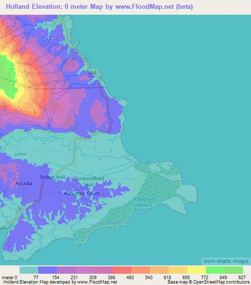 Holland,Jamaica Elevation Map