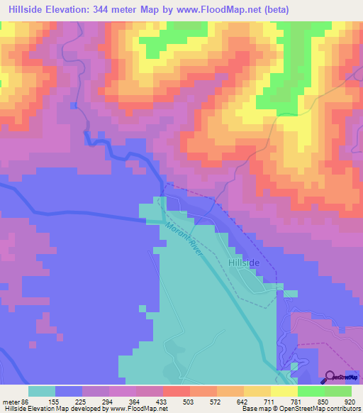 Hillside,Jamaica Elevation Map