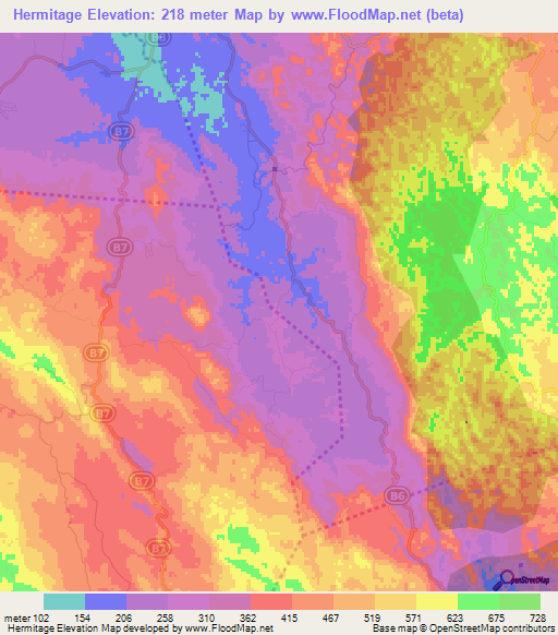 Hermitage,Jamaica Elevation Map