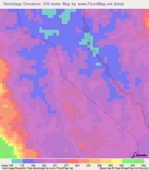 Hermitage,Jamaica Elevation Map