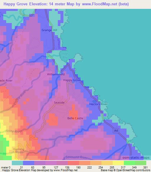 Happy Grove,Jamaica Elevation Map