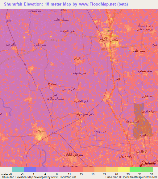 Shunufah,Egypt Elevation Map