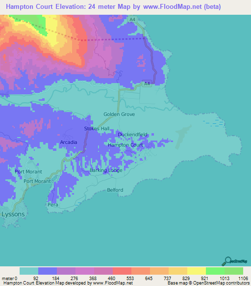 Hampton Court,Jamaica Elevation Map