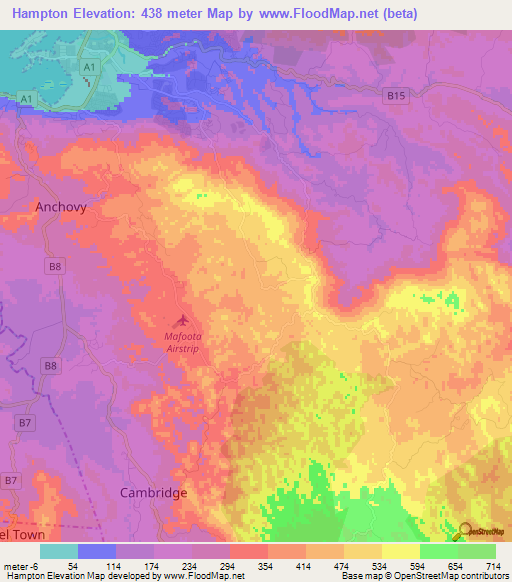 Hampton,Jamaica Elevation Map