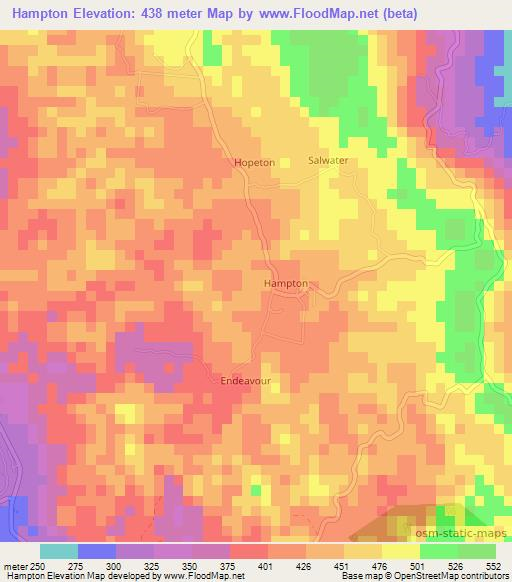 Hampton,Jamaica Elevation Map