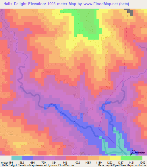 Halls Delight,Jamaica Elevation Map