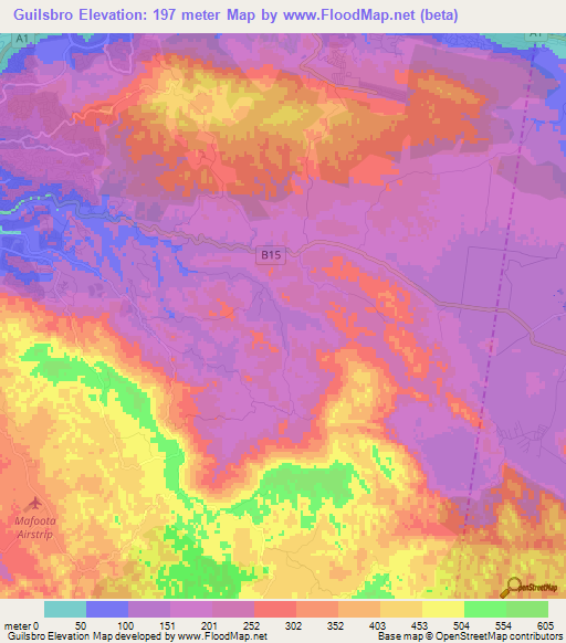 Guilsbro,Jamaica Elevation Map