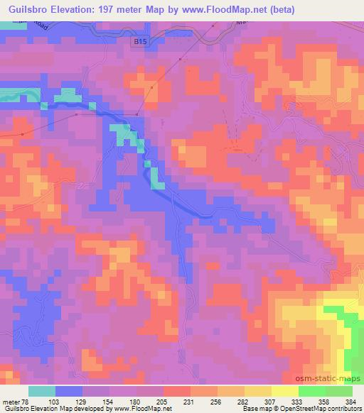 Guilsbro,Jamaica Elevation Map