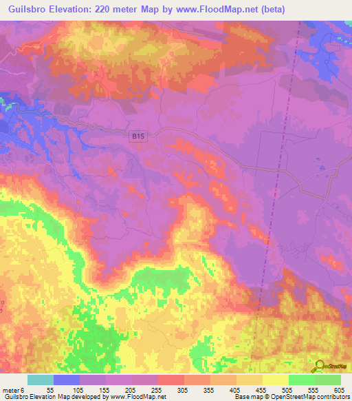 Guilsbro,Jamaica Elevation Map