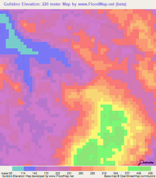 Guilsbro,Jamaica Elevation Map