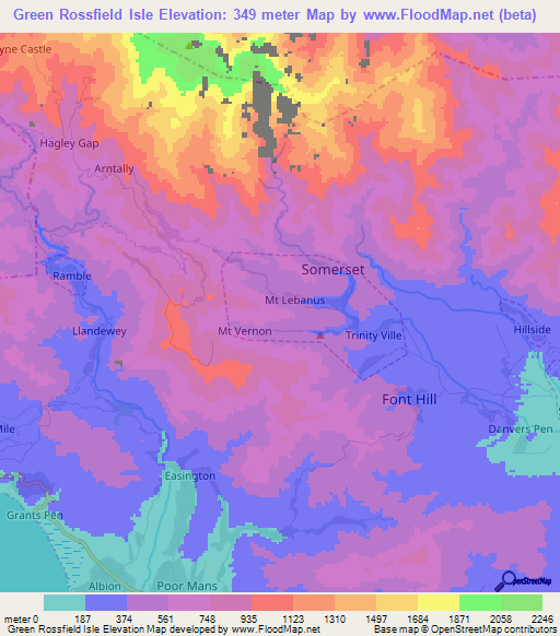 Green Rossfield Isle,Jamaica Elevation Map