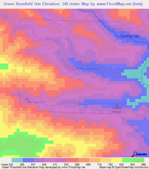 Green Rossfield Isle,Jamaica Elevation Map