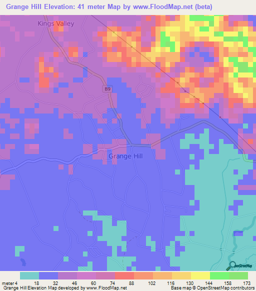 Grange Hill,Jamaica Elevation Map