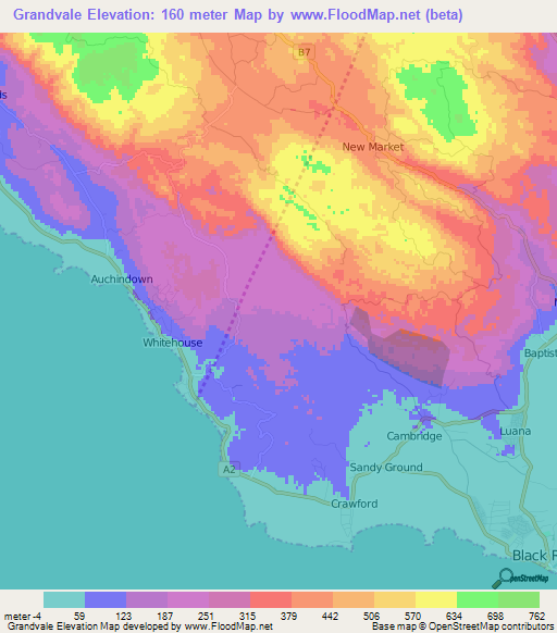 Grandvale,Jamaica Elevation Map