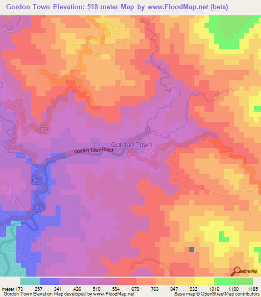 Gordon Town,Jamaica Elevation Map