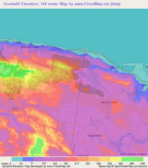 Goodwill,Jamaica Elevation Map