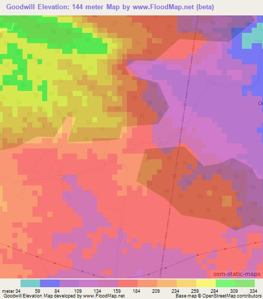 Goodwill,Jamaica Elevation Map