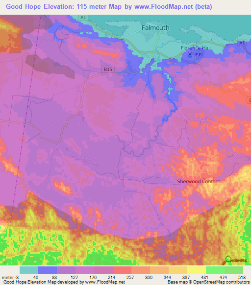 Good Hope,Jamaica Elevation Map