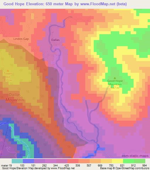 Good Hope,Jamaica Elevation Map