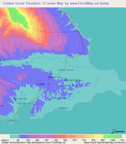 Golden Grove,Jamaica Elevation Map