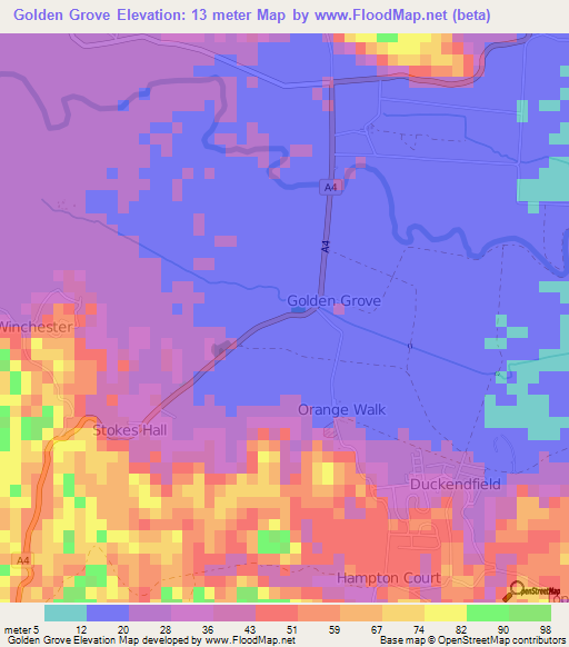 Golden Grove,Jamaica Elevation Map