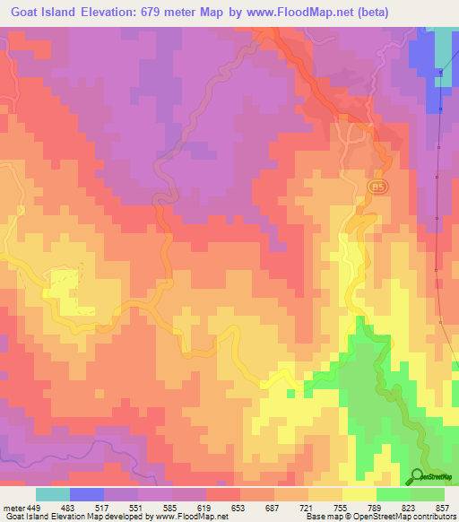 Goat Island,Jamaica Elevation Map