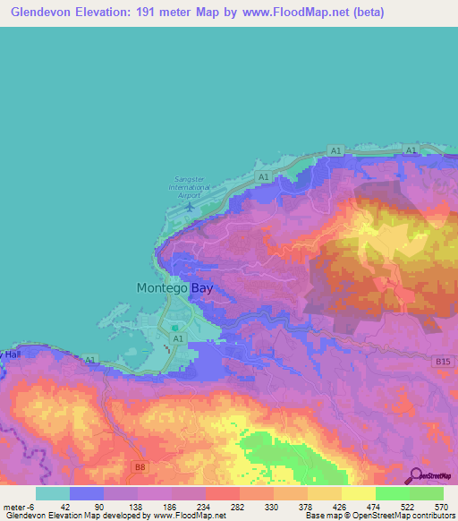 Glendevon,Jamaica Elevation Map