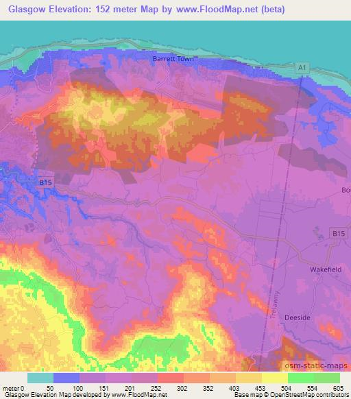 Glasgow,Jamaica Elevation Map