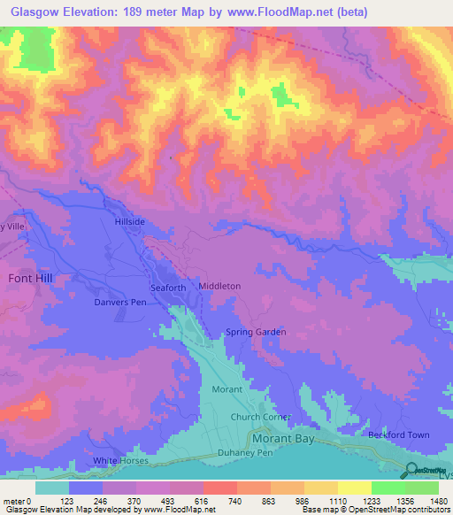 Glasgow,Jamaica Elevation Map