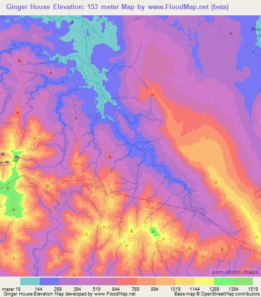 Ginger House,Jamaica Elevation Map