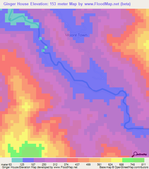 Ginger House,Jamaica Elevation Map