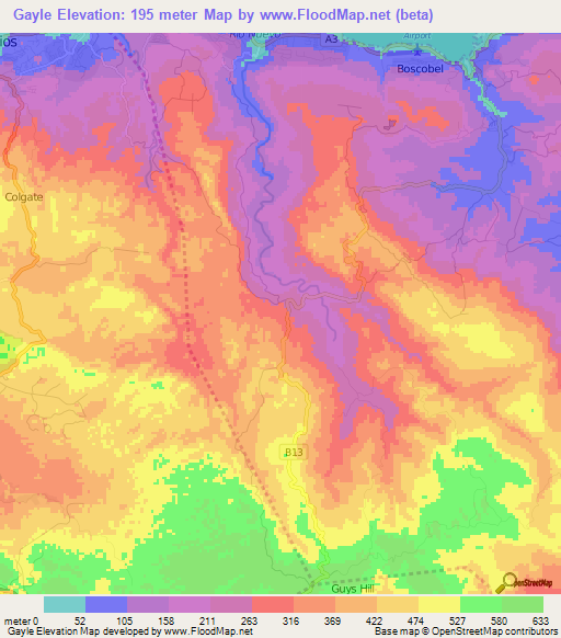 Gayle,Jamaica Elevation Map