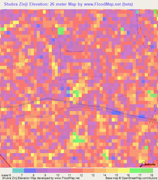 Shubra Zinji,Egypt Elevation Map