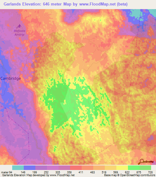 Garlands,Jamaica Elevation Map