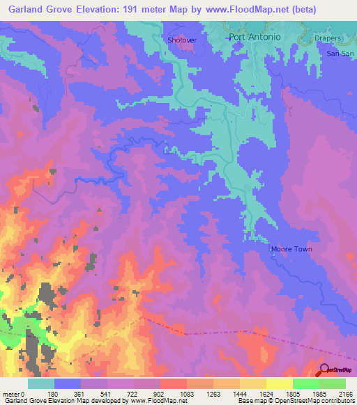 Garland Grove,Jamaica Elevation Map