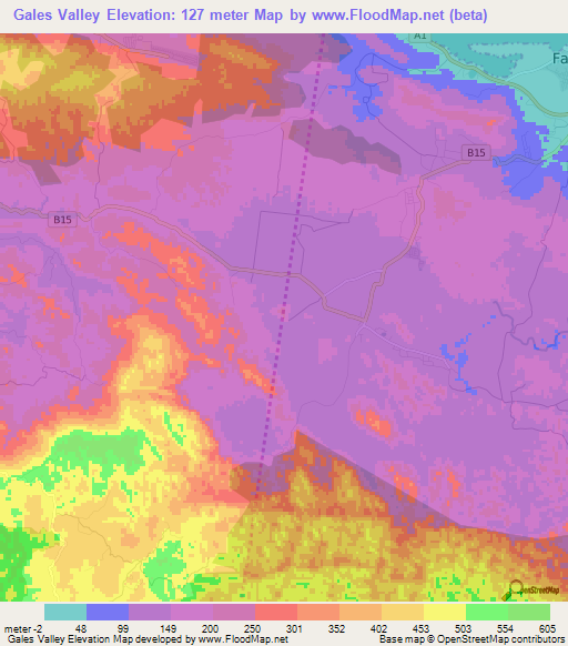 Gales Valley,Jamaica Elevation Map