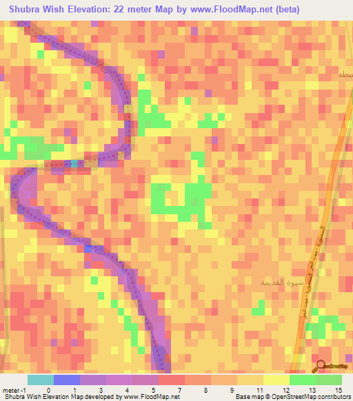 Shubra Wish,Egypt Elevation Map