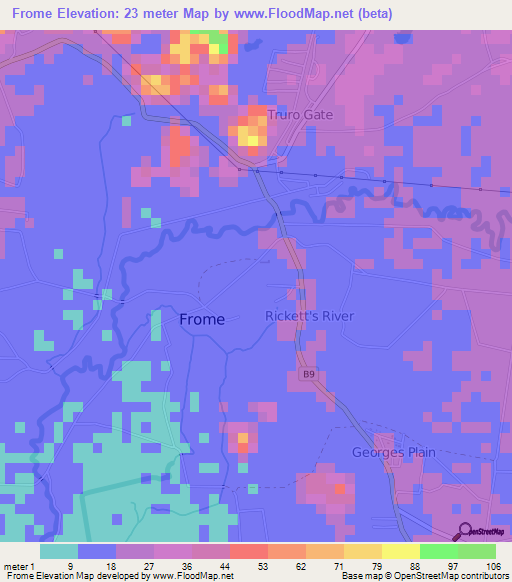 Frome,Jamaica Elevation Map