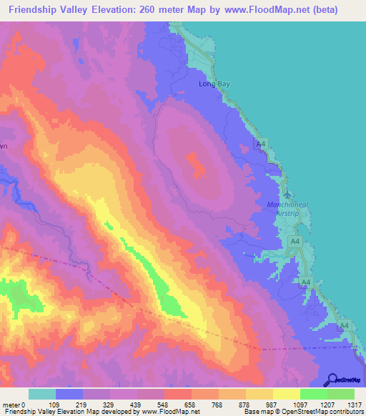 Friendship Valley,Jamaica Elevation Map