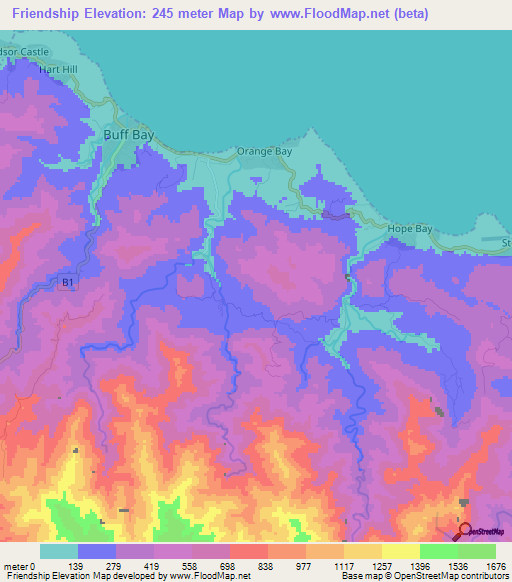 Friendship,Jamaica Elevation Map