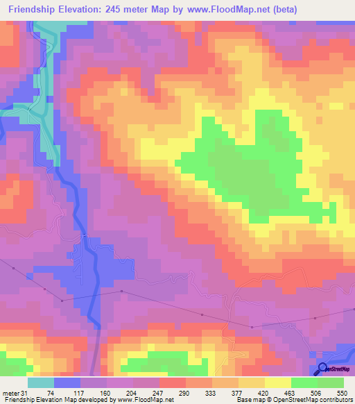 Friendship,Jamaica Elevation Map