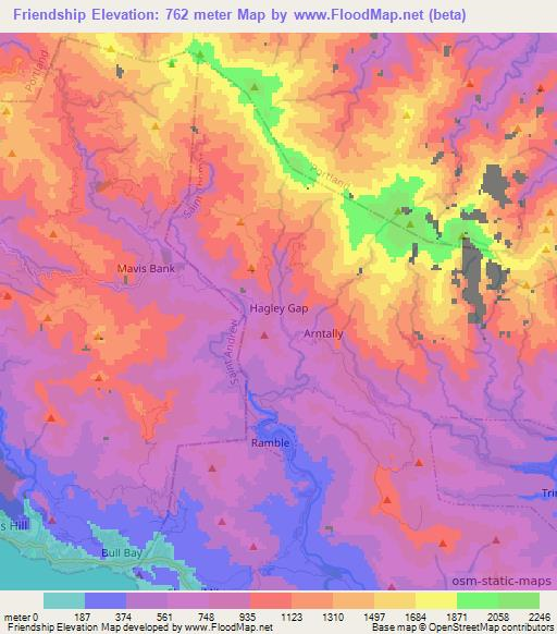 Friendship,Jamaica Elevation Map