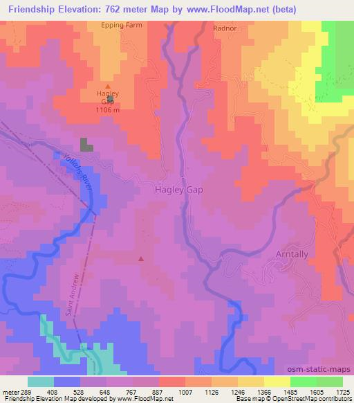 Friendship,Jamaica Elevation Map