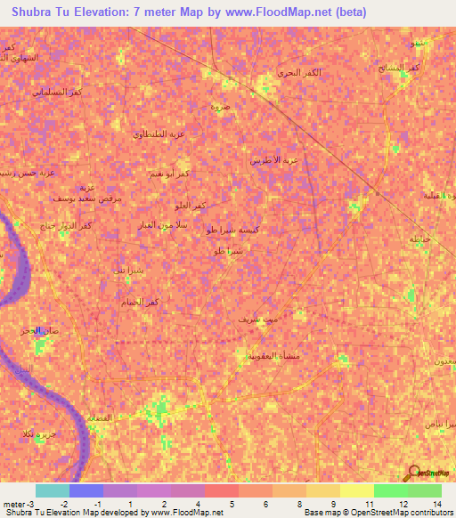 Shubra Tu,Egypt Elevation Map