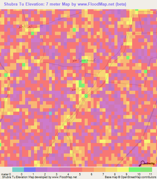 Shubra Tu,Egypt Elevation Map