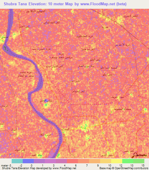 Shubra Tana,Egypt Elevation Map