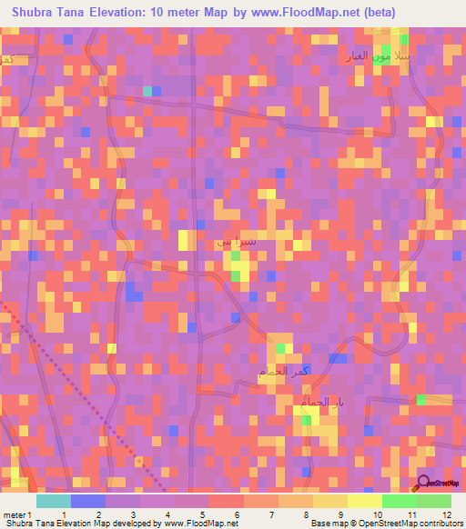 Shubra Tana,Egypt Elevation Map