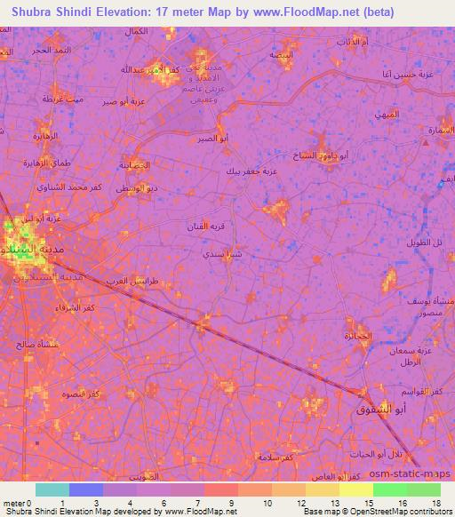 Shubra Shindi,Egypt Elevation Map