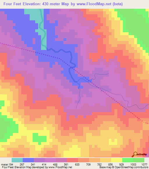 Four Feet,Jamaica Elevation Map